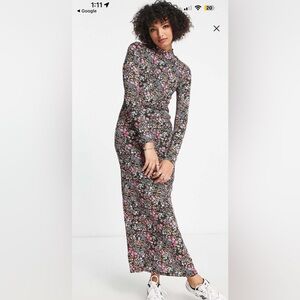 ASOS Floral Mock Neck Body Con Dress W Slit